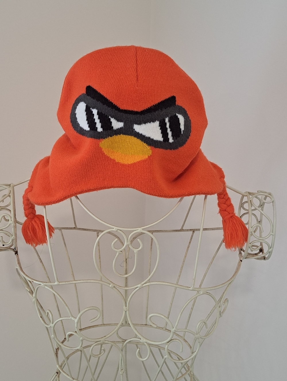 Early 2000's Boys Angry Birds Orange Beanie One Size Fits All Kidcore Ear Flaps.